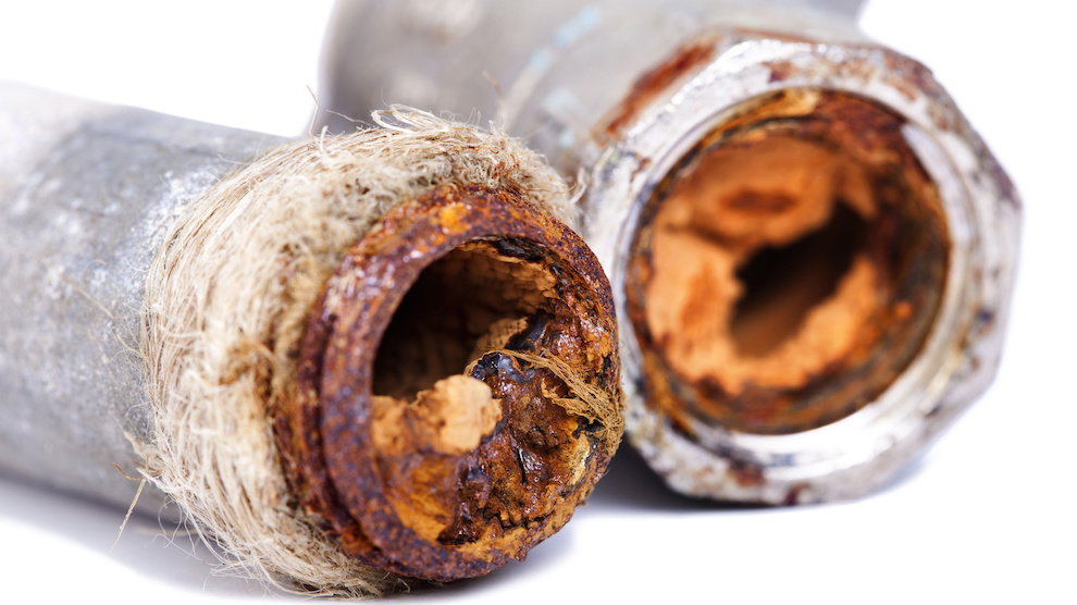 Deux parties de tubes ayant subi les conséquences de la corrosion de l'oxygène : l''embouage